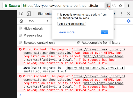 Mixed content browser warnings