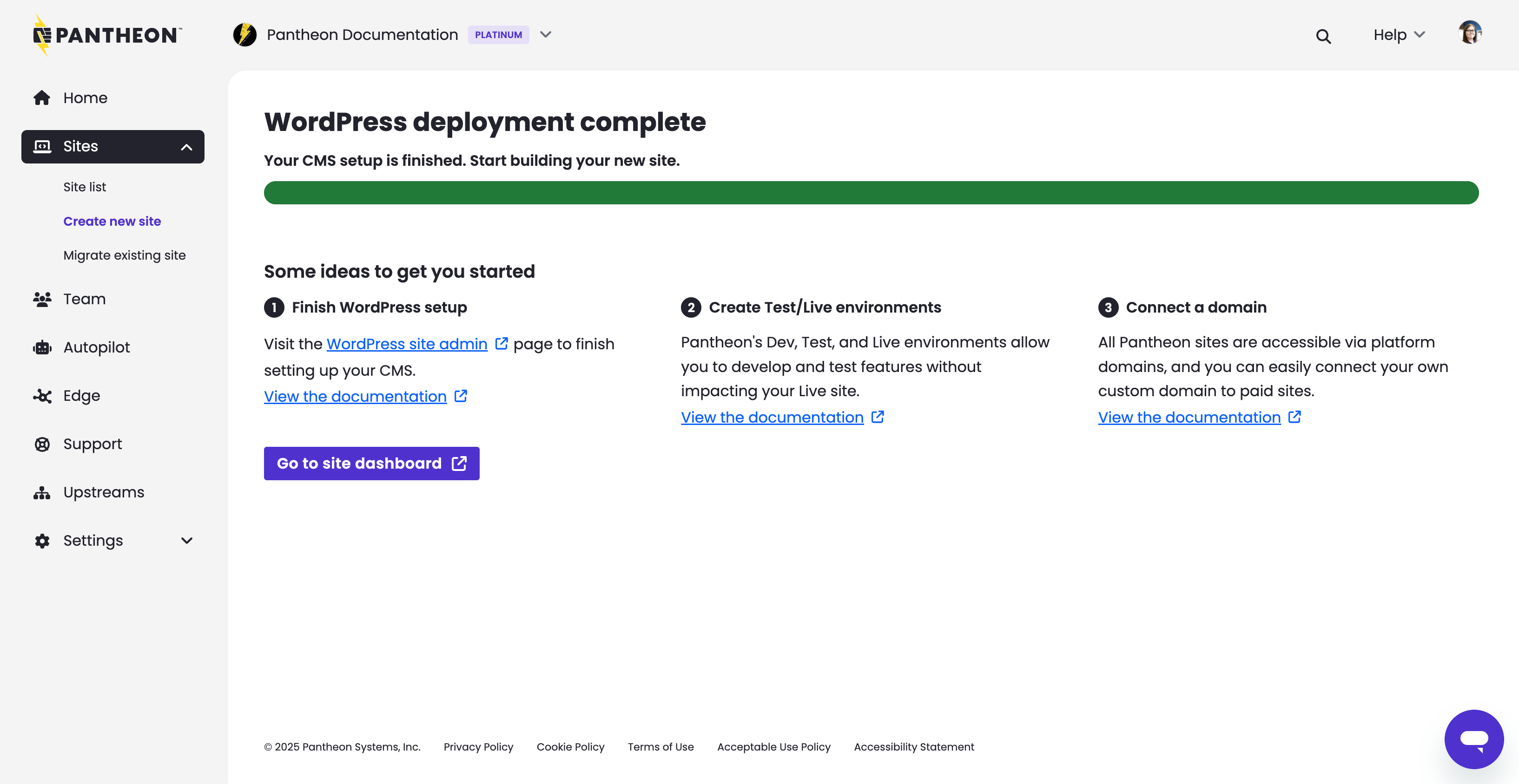 Site creation completed