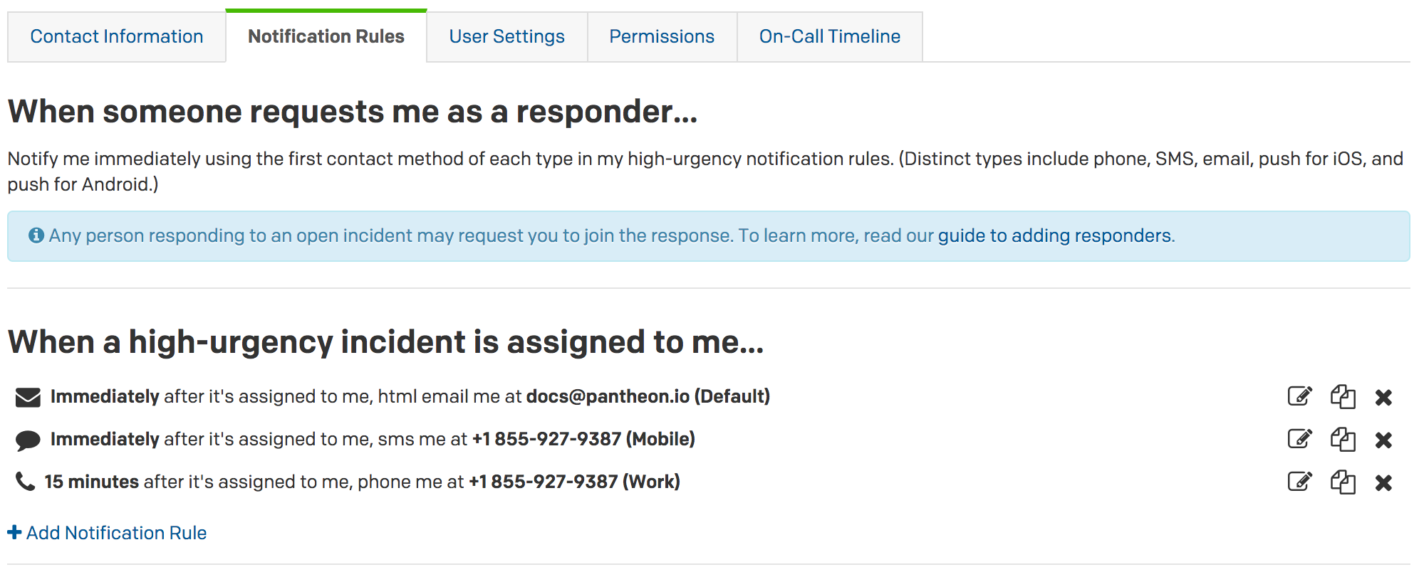 User contact information
