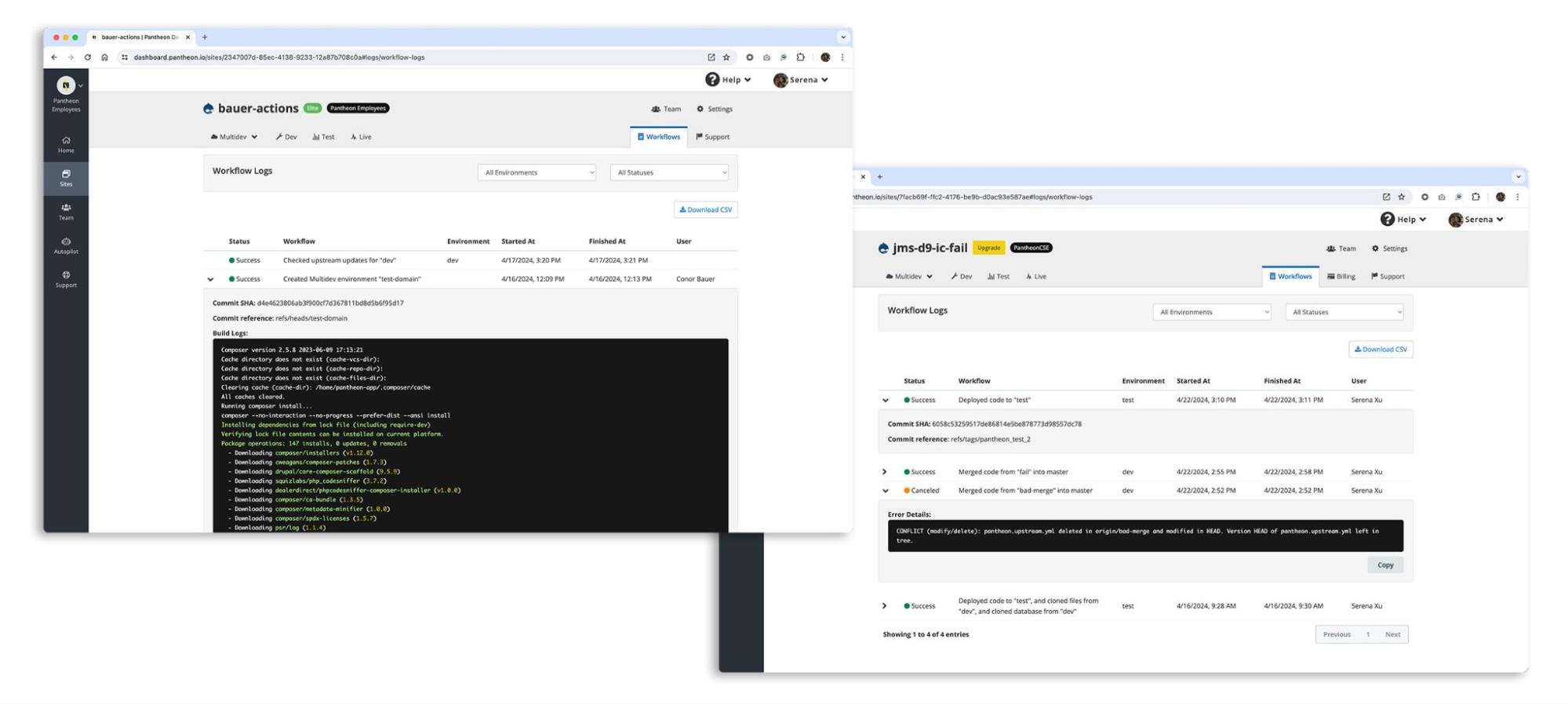 Workflow logs tab