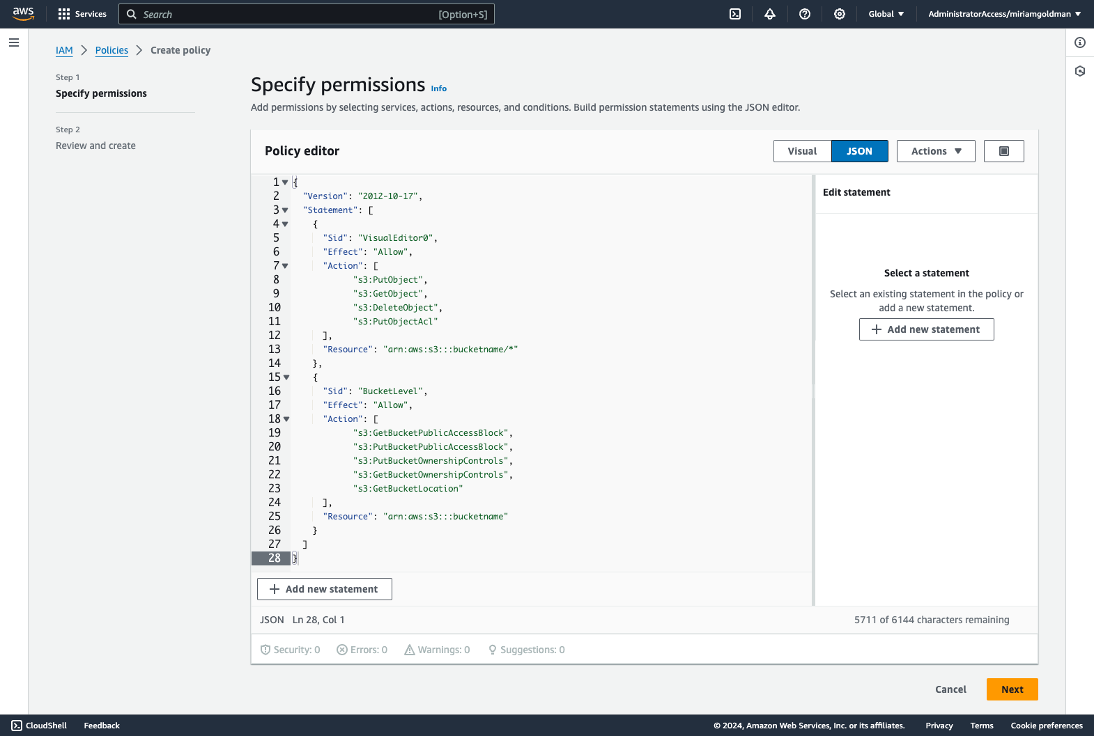 Create AWS S3 access step 2