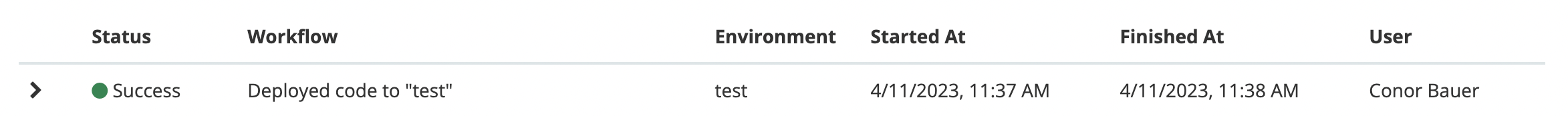 Workflow status details example for success