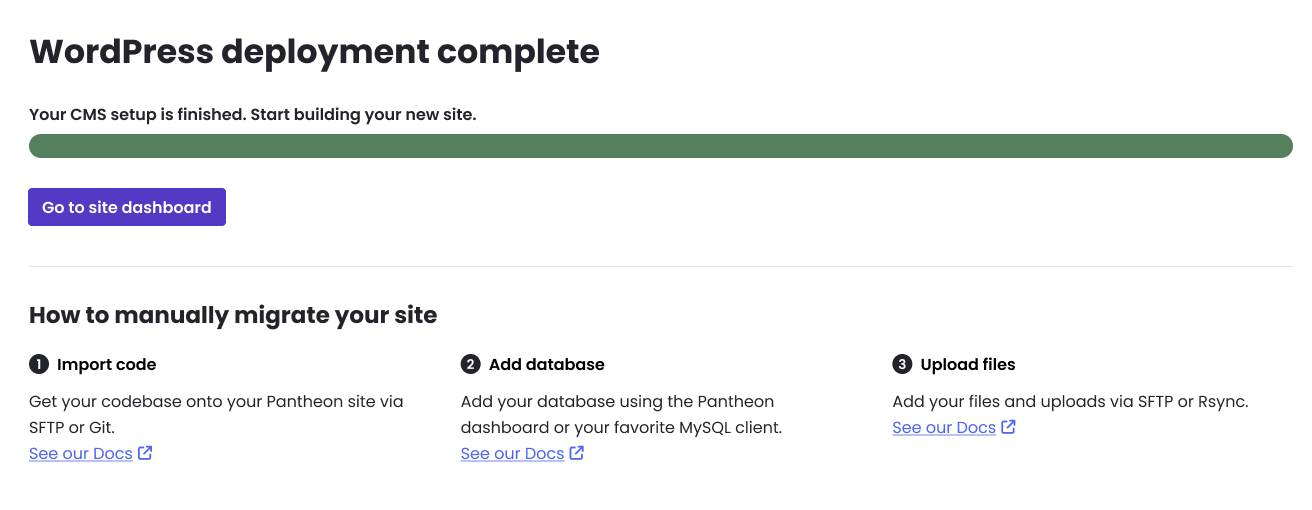 Creating Your Site on Pantheon Complete for manual migration