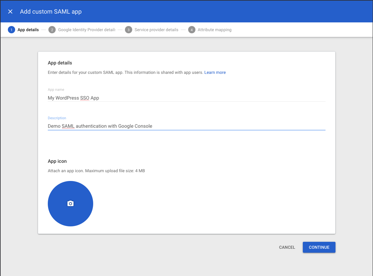 Google App Name and Description