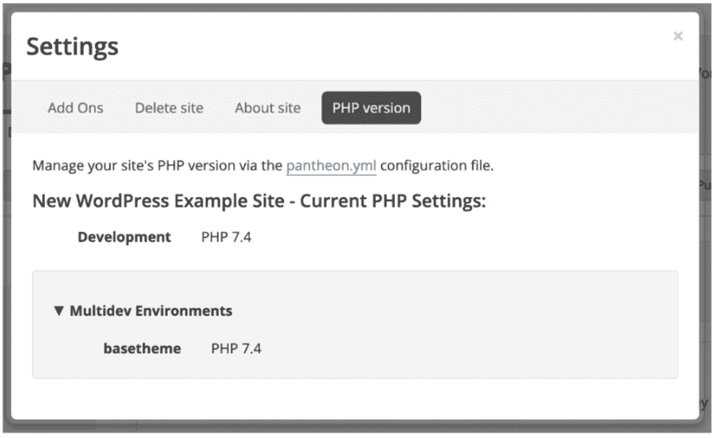 Multidev PHP Versions
