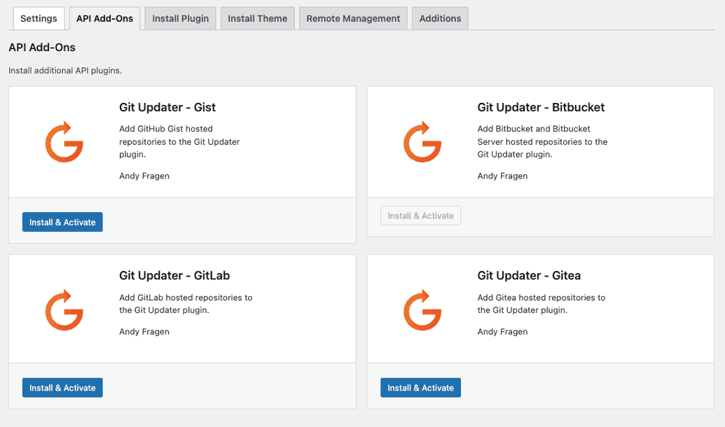 Git Updater API Add-Ons
