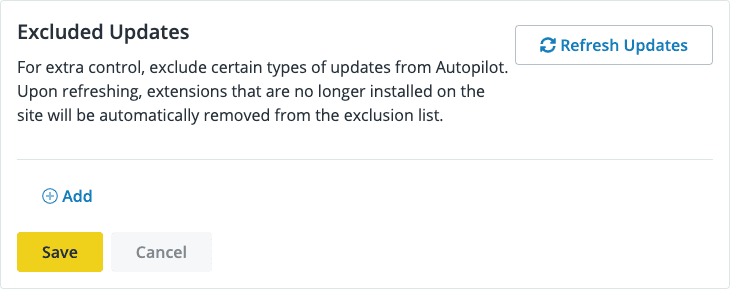 Autopilot Configuration screen - Exclude certain types of updates from Autopilot.