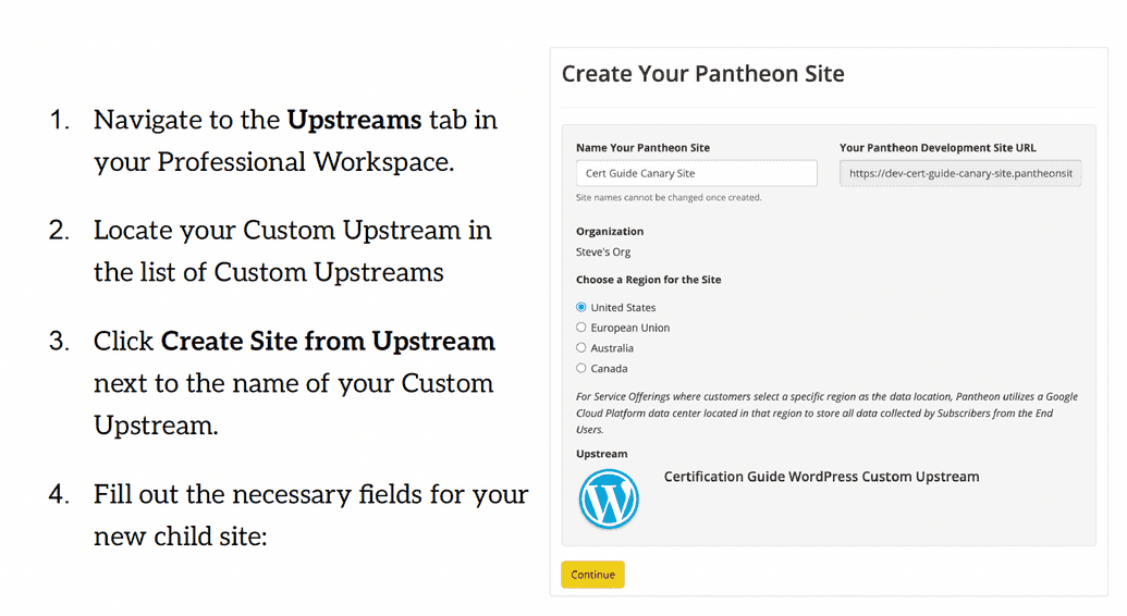 Steps for creating a site