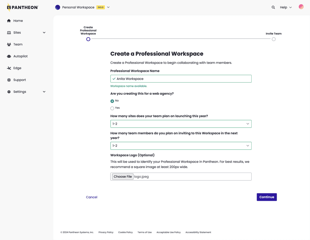 Adding Workspace Information