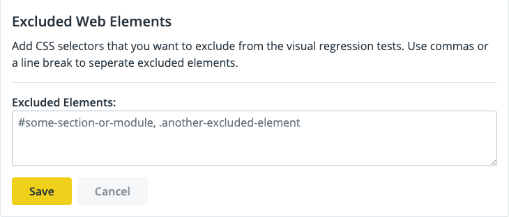 Autopilot configuration for which web elements should be excluded from Visual Regression Testing