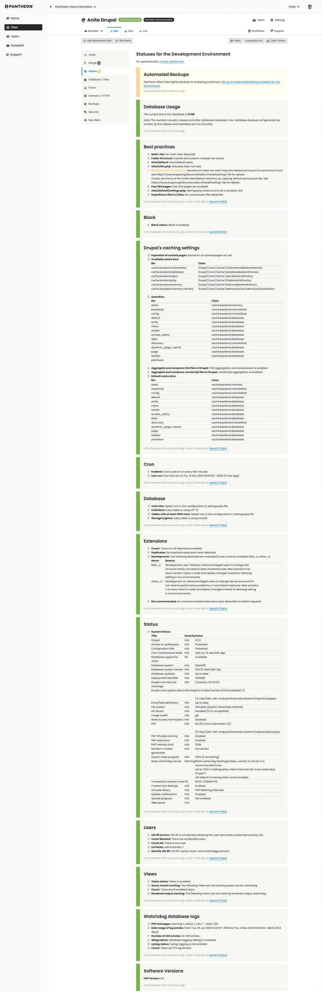 status tab on live environment