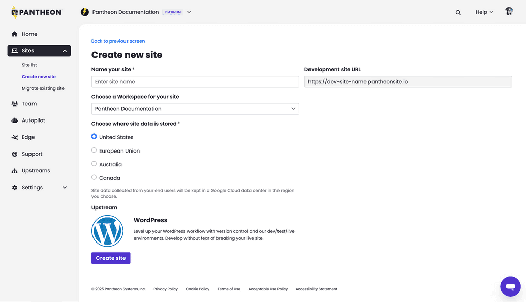 Enter site information