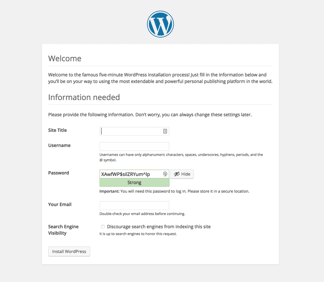 Install WordPress via the WordPress admin interface