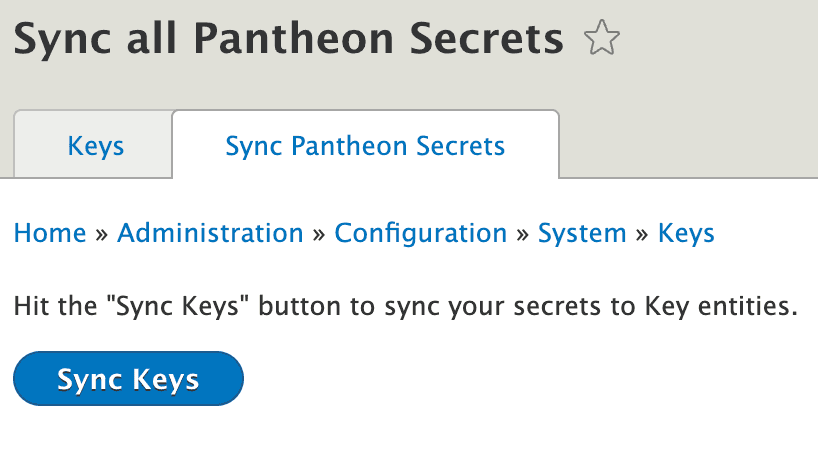 Screenshot of Sync Pantheon Secrets page in Drupal UI