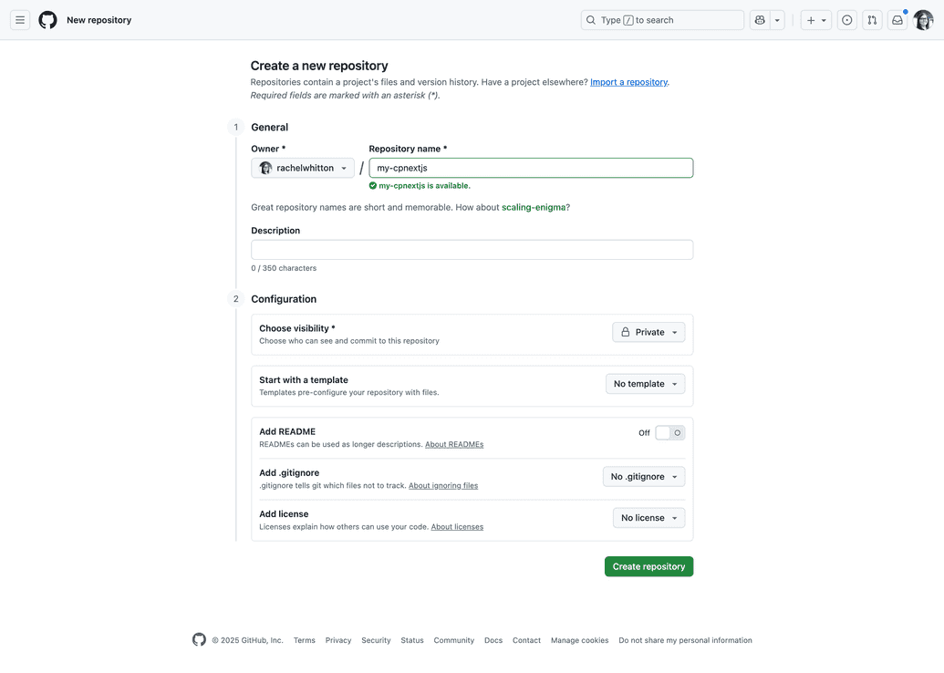 Create a new empty private GitHub repository Create a new empty private GitHub repository