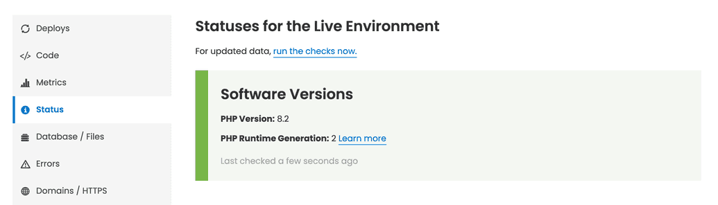 Software Versions block on the Status screen