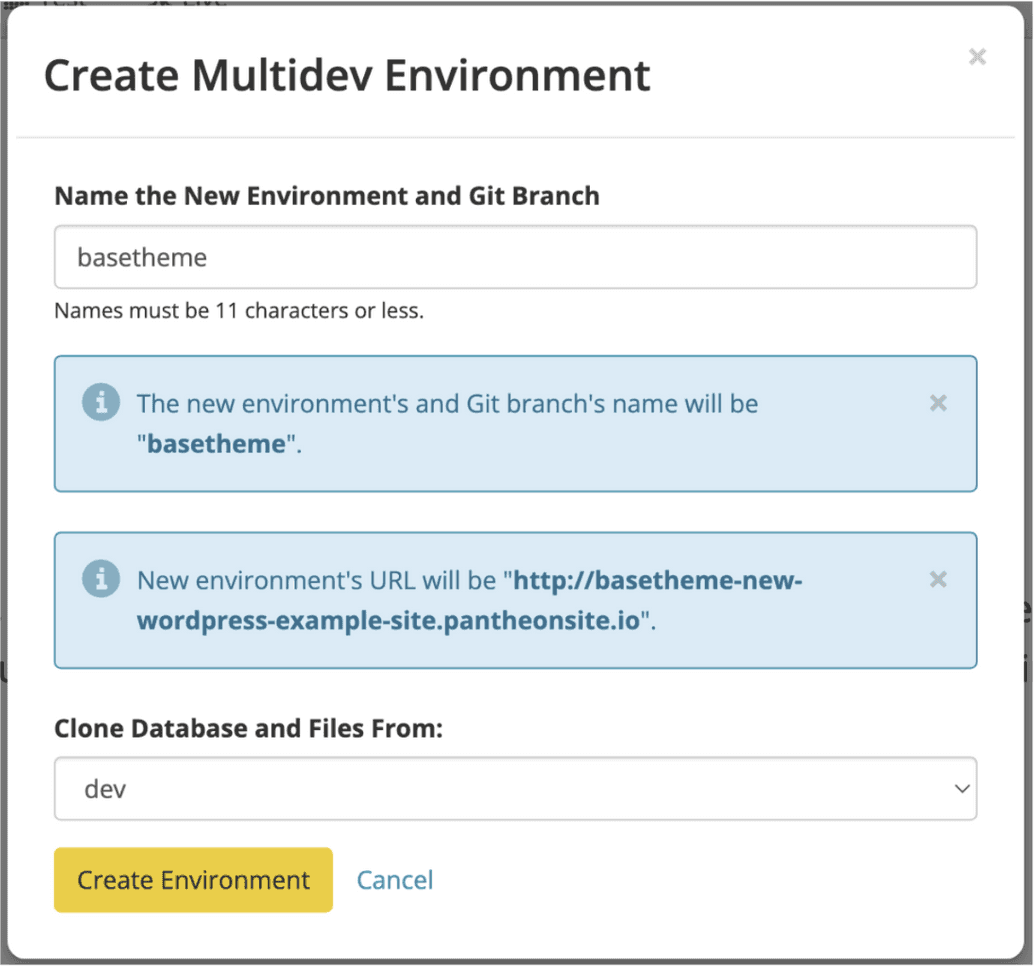 Create environment button