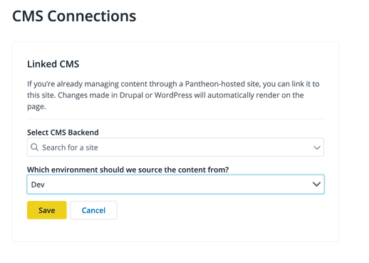 Manage Settings | Pantheon Front-End Sites | Pantheon Docs