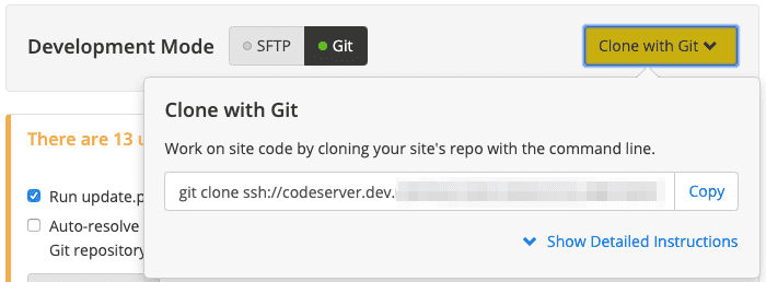 Connection Mode set to Git