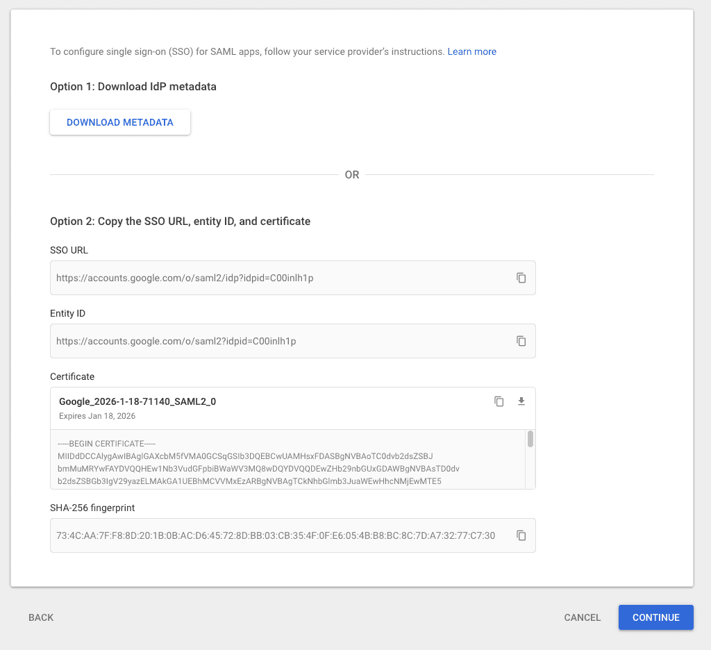 Google IdP Information
