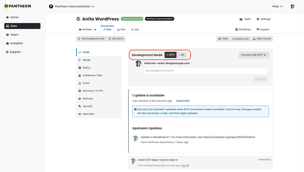 Connection Mode set to SFTP