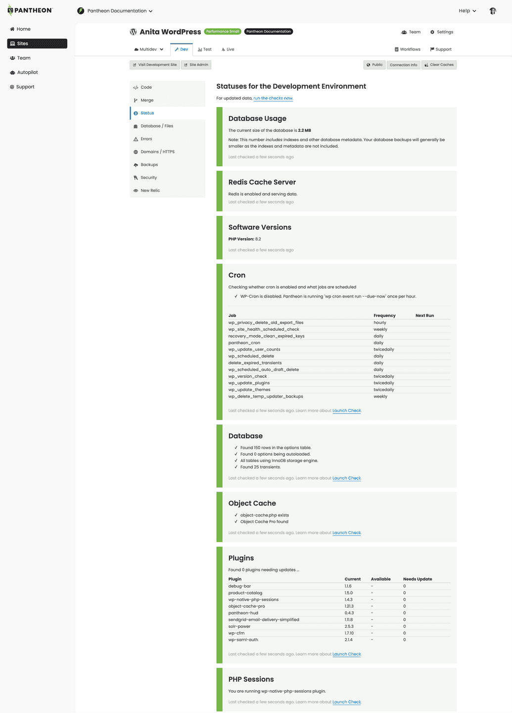 status tab on live environment