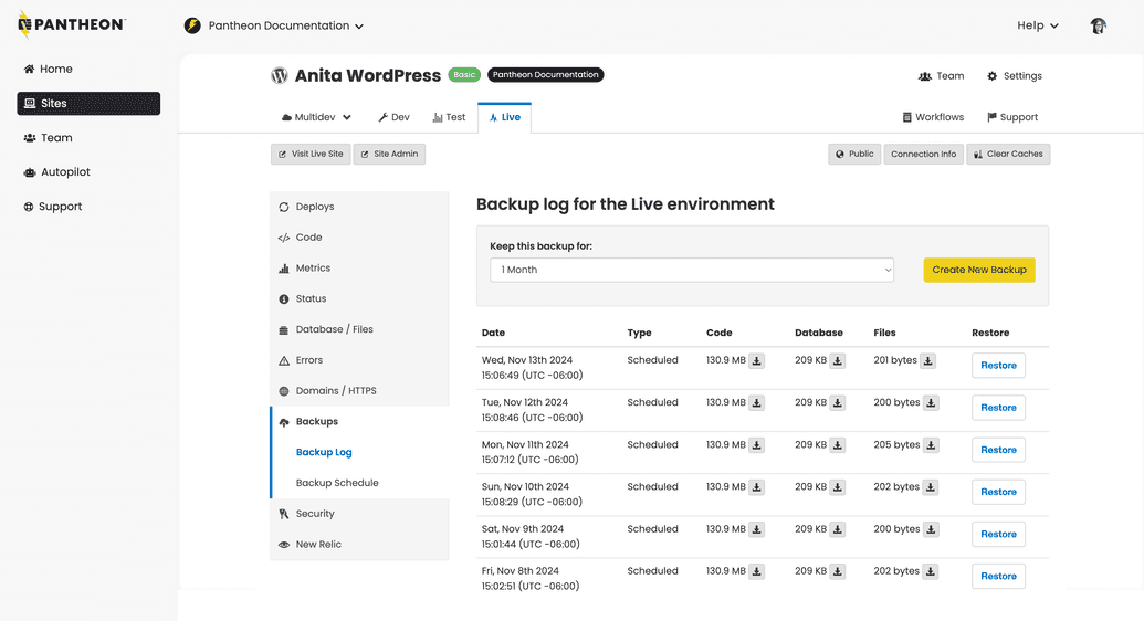 Manage Backups