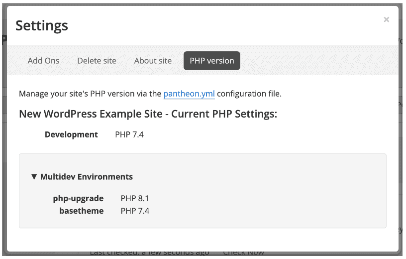 Settings - PHP Version