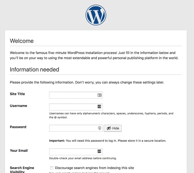 WordPress create admin account