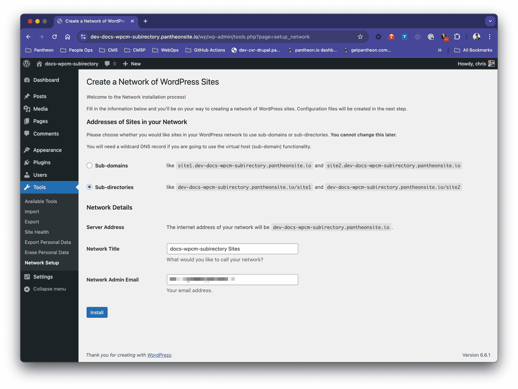 Network Setup page