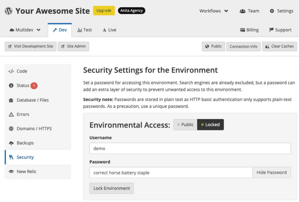 dashboard security tool https basic auth lock