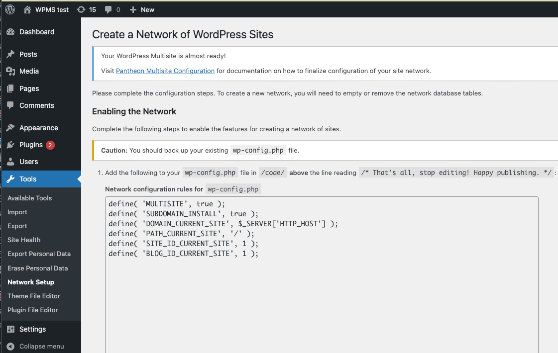 Configure | WordPress Multisite | Pantheon Docs