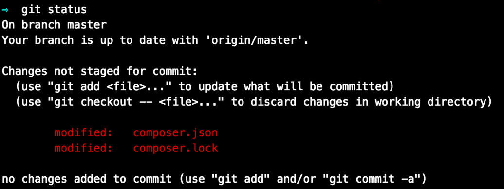 Git Status showing updated Composer files