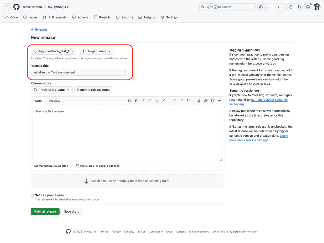 screenshot showing a new tag being created to init test env screenshot showing a new tag being created to init test env