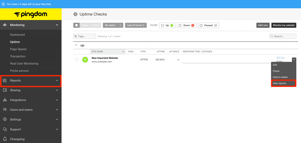 Pingdom reports