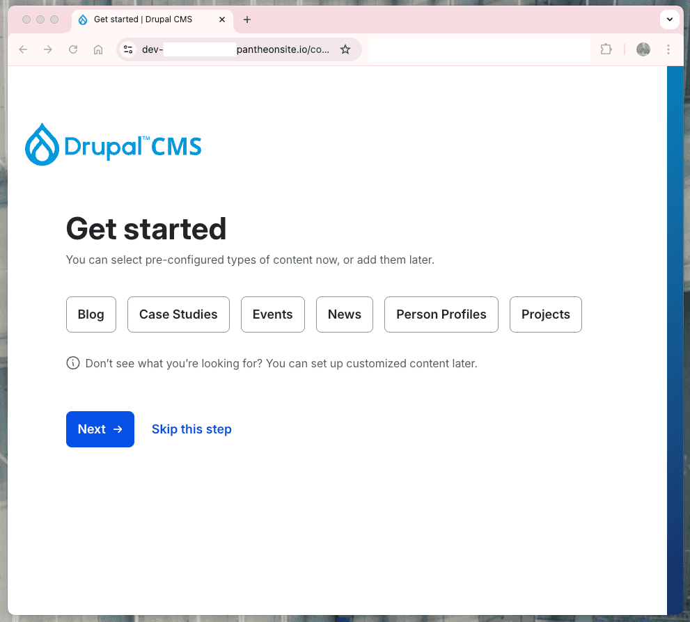 The Drupal CMS installation screen