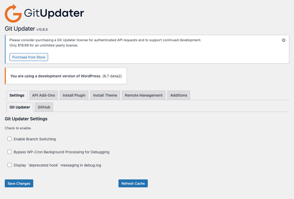 Git Updater Settings